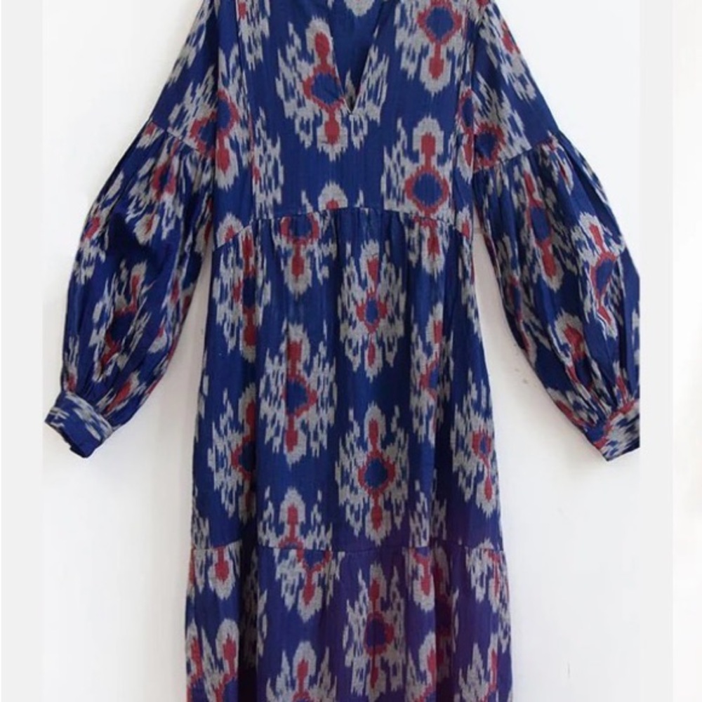 Matta Blue and Red Patterned Maxi Dress